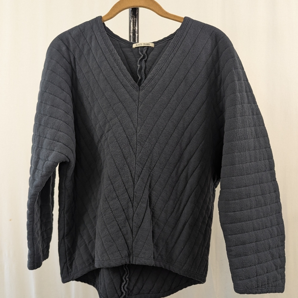 Women's Long Sleeve Quilted Top - Dark Gray - Picture 2 of 5